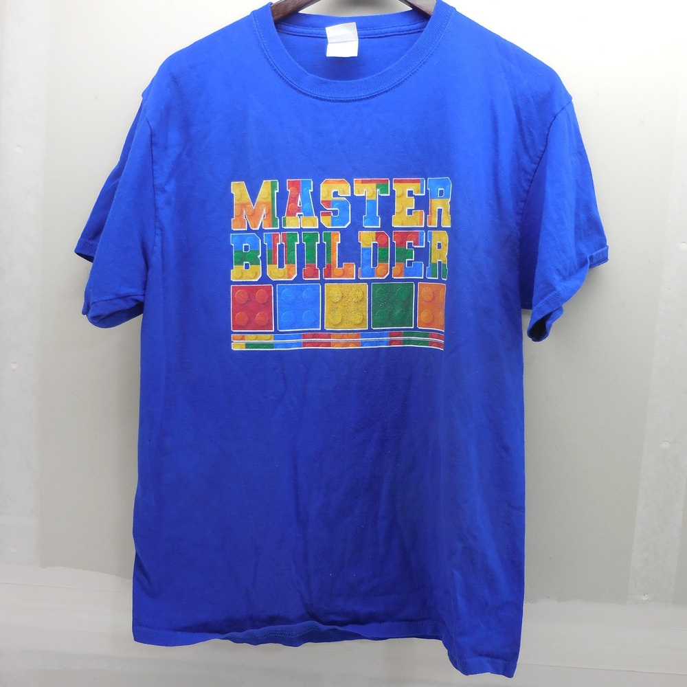 Port & Company Master Builder Graphic T-Shirt Blue Mens Large Building Blocks